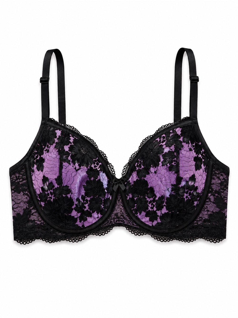TORRID Purple and Black Lace Underwire Bra  44C Adjustable straps